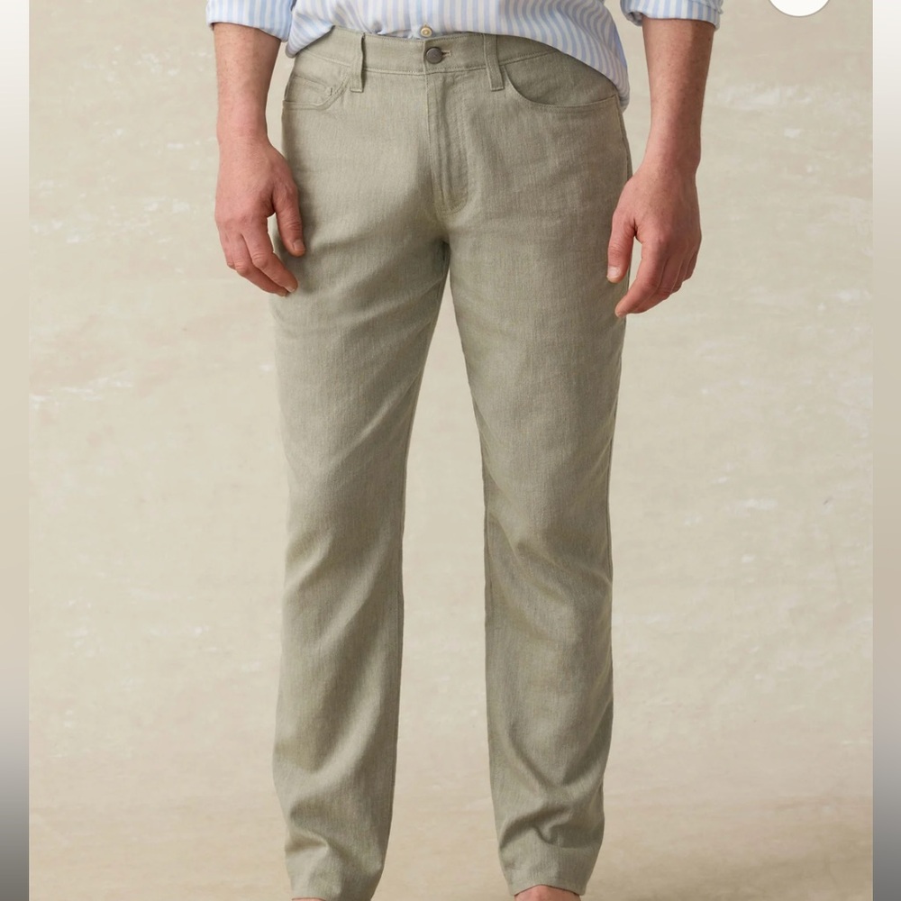 Faherty Movement Linen 5pocket pant Sage Cliff - Picture 1 of 5